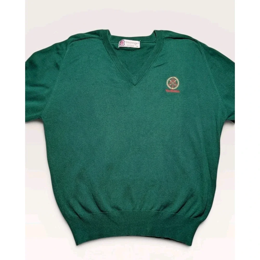 VTG‎ Slazenger V Neck Golf Sweater Green Cotton Rochester Country Club Medium